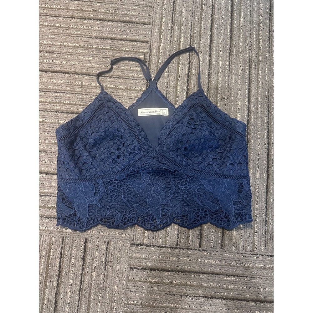 Abercrombie & Fitch Navy Blue Lace Eyelet Bralette Crop Top Large Racerback